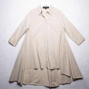 TER ET BANTINE Tunic Tent Blouse Button Front‎ Cotton Poplin Ecru Sz 46 US XL